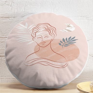 Pudra Zeminde Onedraw Çizimli Erkek Desenli Dijital Baskılı Modern Yuvarlak Yastık Kırlent Kılıfı