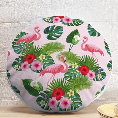 Flamingo Desen Dijital Baskılı Modern Yuvarlak Yastık Kırlent Kılıfı