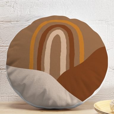 Renkli Zeminde Onedraw Çizimli Oval Desenli Dijital Baskılı Modern Yuvarlak Yastık Kırlent Kılıfı