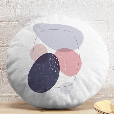 Beyaz Zeminde Renkli Oval Desenli Dijital Baskılı Modern Yuvarlak Yastık Kırlent Kılıfı
