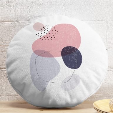Beyaz Zeminde Renkli Oval Desenli Dijital Baskılı Modern Yuvarlak Yastık Kırlent Kılıfı
