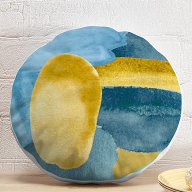 Renkli Zeminde Oval Çizimli Dijital Baskılı Modern Yuvarlak Yastık Kırlent Kılıfı