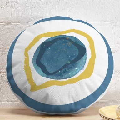 Renkli Zeminde Oval Çizimli Dijital Baskılı Modern Yuvarlak Yastık Kırlent Kılıfı