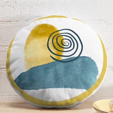 Beyaz Zeminde Onedraw Çizimli Renkli Oval Obje Dijital Baskılı Modern Yuvarlak Yastık Kırlent Kılıfı