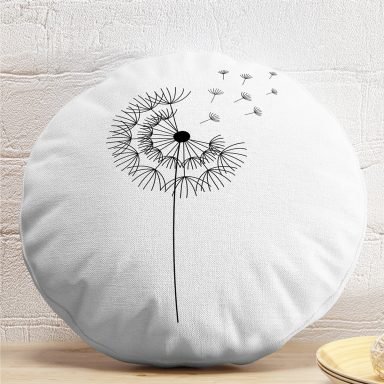 Beyaz Zeminde Onedraw Çizimli Çiçek Dijital Baskılı Modern Yuvarlak Yastık Kırlent Kılıfı