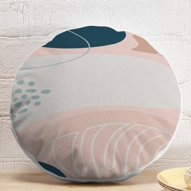 Soft Renkli Yaprak Desenli Dijital Baskılı Modern Yuvarlak Yastık Kırlent Kılıfı