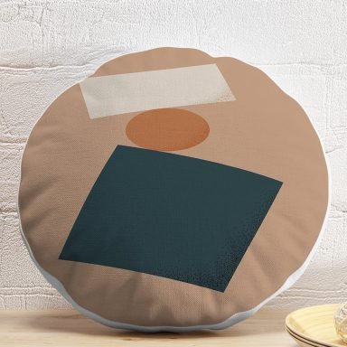 Renkli Zeminli One Draw Çizimli Geometrik Desen Dijital Baskılı Modern Yuvarlak Yastık Kırlent Kılıfı