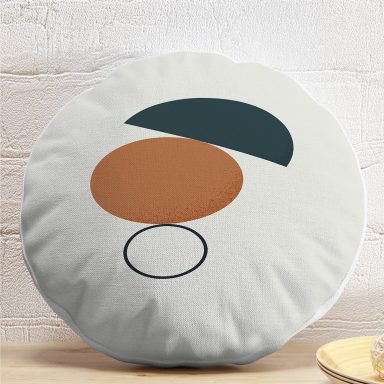 Renkli Zeminli One Draw Çizimli Geometrik Desen Dijital Baskılı Modern Yuvarlak Yastık Kırlent Kılıfı