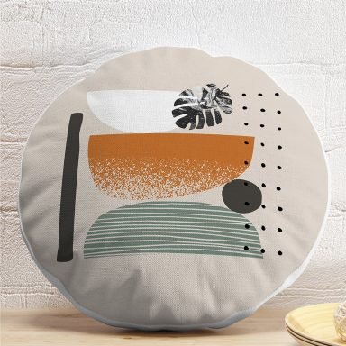 Pastel Renkli Onedraw Çizimli Geometrik Desenli Dijital Baskılı Modern Yuvarlak Yastık Kırlent Kılıfı