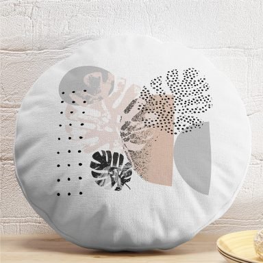 Pastel Renkli Onedraw Çizimli Geometrik Desenli Dijital Baskılı Modern Yuvarlak Yastık Kırlent Kılıfı