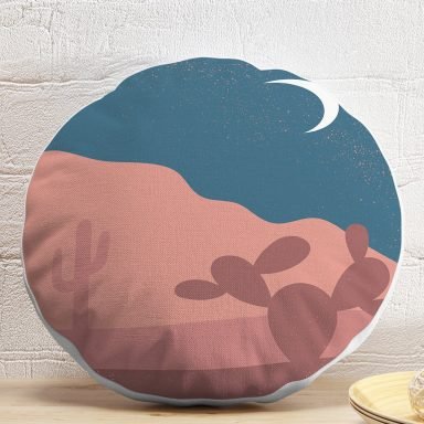 Pastel Zemin Üzerinde Ay Çizimli Dijital Baskılı Modern Yuvarlak Yastık Kırlent Kılıfı