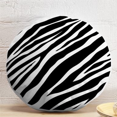 Beyaz Zemin Üzerinde Zebra Desenli Dijital Baskılı Modern Yuvarlak Yastık Kırlent Kılıfı
