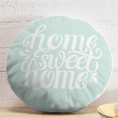 Home Sweet Home Dijital Baskılı Yuvarlak Yastık Kırlent Kılıfı