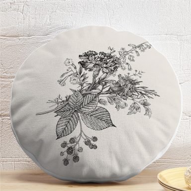 Pastel Zemin Üzerinde Çiçek Desenli Dijital Baskılı Modern Yuvarlak Yastık Kırlent Kılıfı