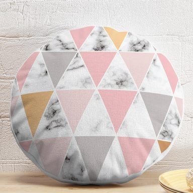 Renkli Geometrik Desenli Mermer Motifli Dijital Baskılı Modern Yuvarlak Yastık Kırlent Kılıfı