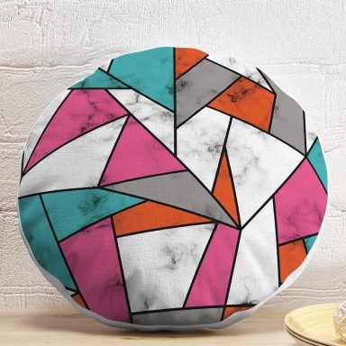 Renkli Geometrik Desenli Mermer Motifli Dijital Baskılı Modern Yuvarlak Yastık Kırlent Kılıfı