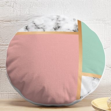 Renkli Geometrik Desenli Mermer Motifli Dijital Baskılı Modern Yuvarlak Yastık Kırlent Kılıfı