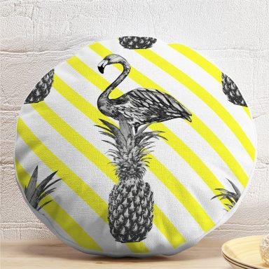 Flamingo Temalı Dijital Baskılı Yuvarlak Yastık Kırlent Kılıfı