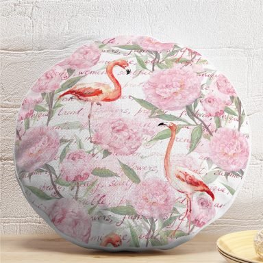 Flamingo Desenli Dijital Baskılı Yuvarlak Yastık Kırlent Kılıfı