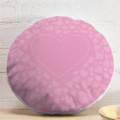 Pembe Kalp Tasarımlı Aşk Temalı Yuvarlak Yastık Kırlent Kılıfı