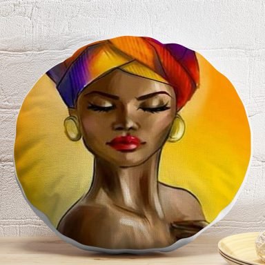 Afrikalı Kadın Çizimi Dijital Baskılı Dekoratif Yuvarlak Yastık Kırlent Kılıfı