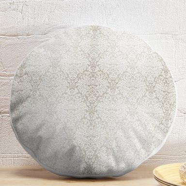 Krem Renkli Damask Motifleri Tasarımlı Yuvarlak Yastık Kırlent Kılıfı