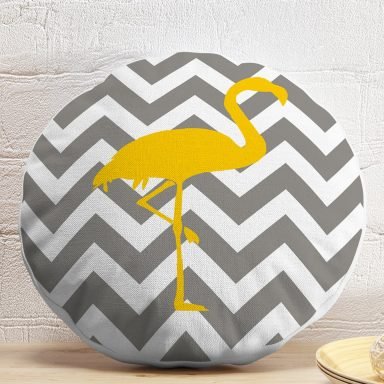 Flamingo Desenli Dekoratif Yuvarlak Yastık Kırlent Kılıfı