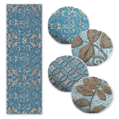 Mavi Damask Tasarımlı 4 Yuvarlak Kırlent Kılıfı ve 1 Runner Seti