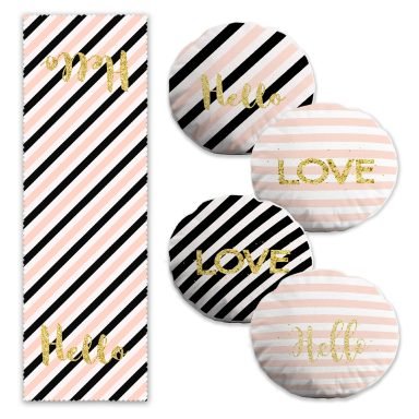 Hello & Love Tasarımlı 4 Yuvarlak Kırlent Kılıfı ve 1 Runner Seti