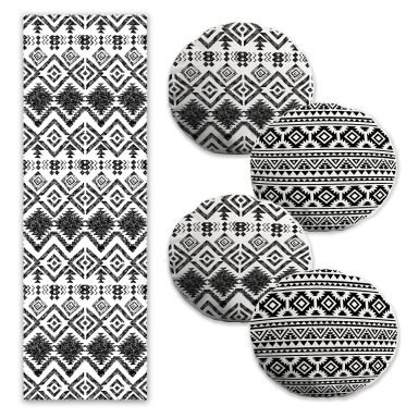 İskandinav Desen Tasarımlı 4 Yuvarlak Kırlent 1 Runner Seti