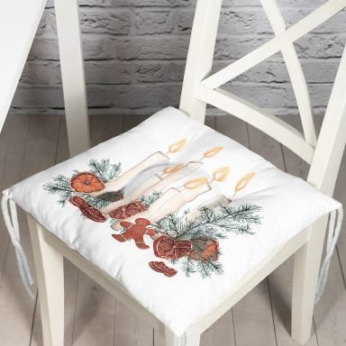 Çam Yapraklı Mum Tasarımlı Dijital Baskılı Modern Pofidik Sandalye Minderi