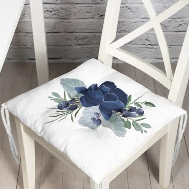 Pastel Mavi Gül Desenli Dijital Baskılı Modern Pofidik Sandalye Minderi
