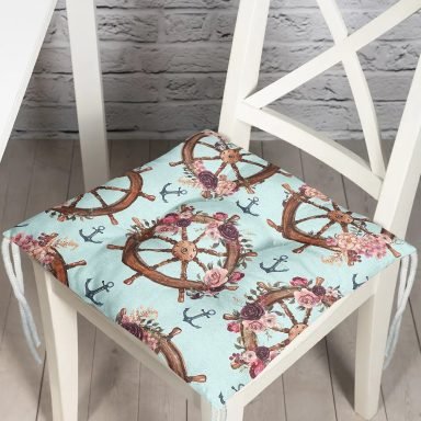 Mint Yeşili Zeminli Dümen Tasarımlı Dijital Baskılı Modern Pofidik Sandalye Minderi