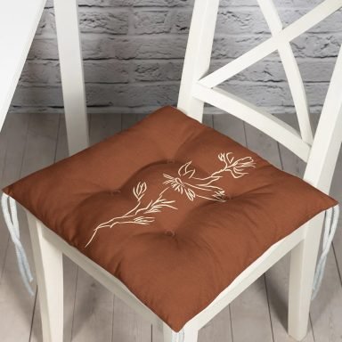 Kahve Zemin Minimalist Çizimli Dijital Baskılı Modern Pofidik Sandalye Minderi