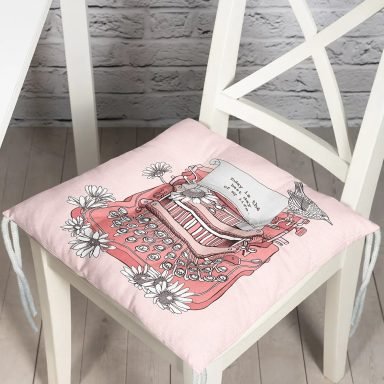 Antika Daktilo Motifli Dijital Baskılı Modern Pofidik Sandalye Minderi