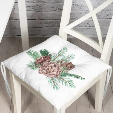 Kozalak Çizimli Cristmas Temalı Dijital Baskılı Modern Pofidik Sandalye Minderi