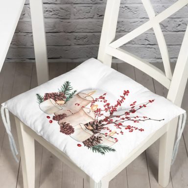 Mum & Kozalak Tasarımlı Christmas Temalı Dijital Baskılı Modern Pofidik Sandalye Minderi