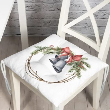 Çanlı Çelenk Tasarımlı Dijital Baskılı Modern Pofidik Sandalye Minderi