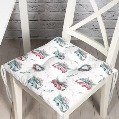 Christmas Temalı Araba Tasarımlı Dijital Baskılı Modern Pofidik Sandalye Minderi