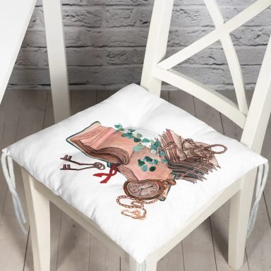 Özel Tasarım Kitap Temalı Dijital Baskılı Modern Pofidik Sandalye Minderi