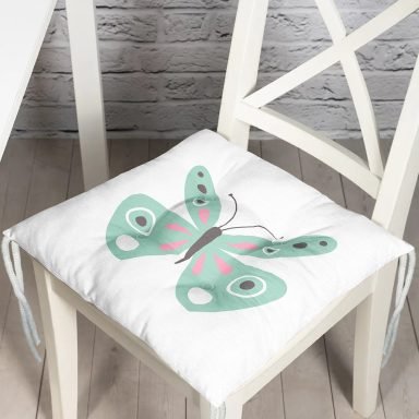 Mint Yeşili Kelebek Tasarımlı Dijital Baskılı Modern Pofidik Sandalye Minderi