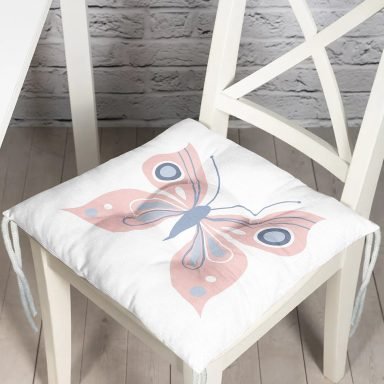 Pembe Kelebek Tasarımlı Dijital Baskılı Modern Pofidik Sandalye Minderi