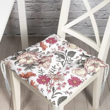 Papatya & Gül Tasarımlı Dijital Baskılı Modern Pofidik Sandalye Minderi