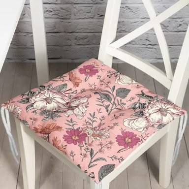 Papatya & Gül Tasarımlı Dijital Baskılı Modern Pofidik Sandalye Minderi