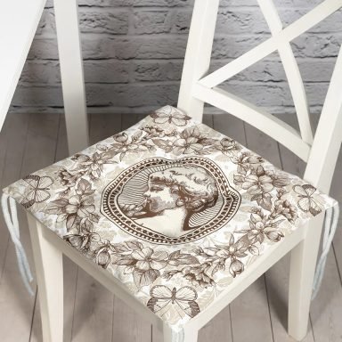 Karakalem Çiçek & Portre Desenli Dijital Baskılı Modern Pofidik Sandalye Minderi