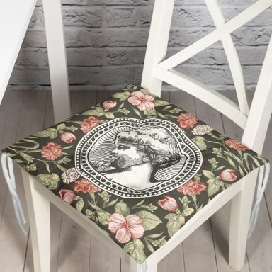 Renkli Gül & Portre Motifli Dijital Baskılı Modern Pofidik Sandalye Minderi