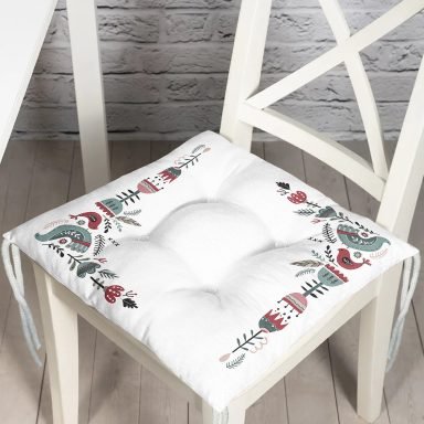 Özel Tasarım Kuş & Çiçek Motifli Dijital Baskılı Modern Pofidik Sandalye Minderi