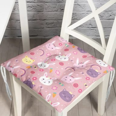 Sevimli Tavşan Ve Kedi Dijital Baskılı Özel Tasarım Modern Pofidik Sandalye Minderi