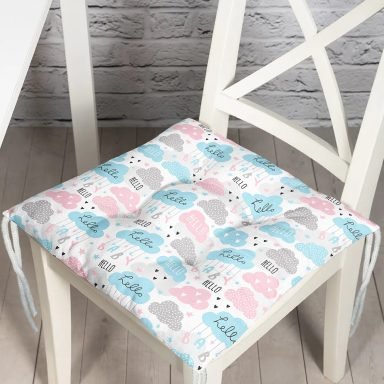Realhomes Hello Baby Renkli Bulutlar Özel Tasarım Dijital Baskılı Modern Pofidik Sandalye Minderi