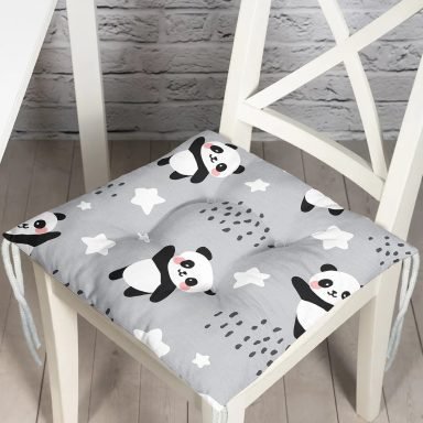Realhomes Gri Zeminde Küçük Panda Özel Tasarım Dijital Baskılı Modern Pofidik Sandalye Minderi